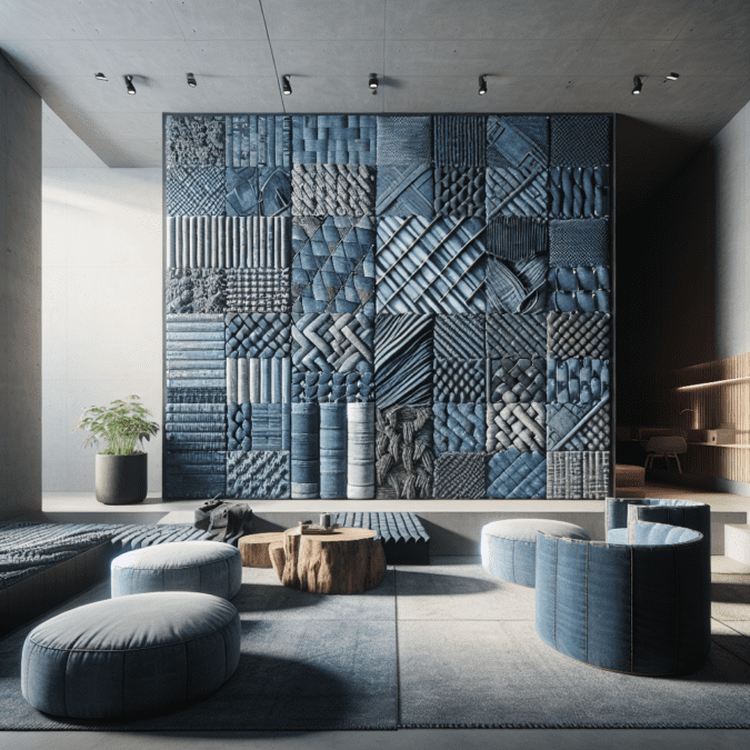 Recycled denim design upcycled textiles for tactile wall installations