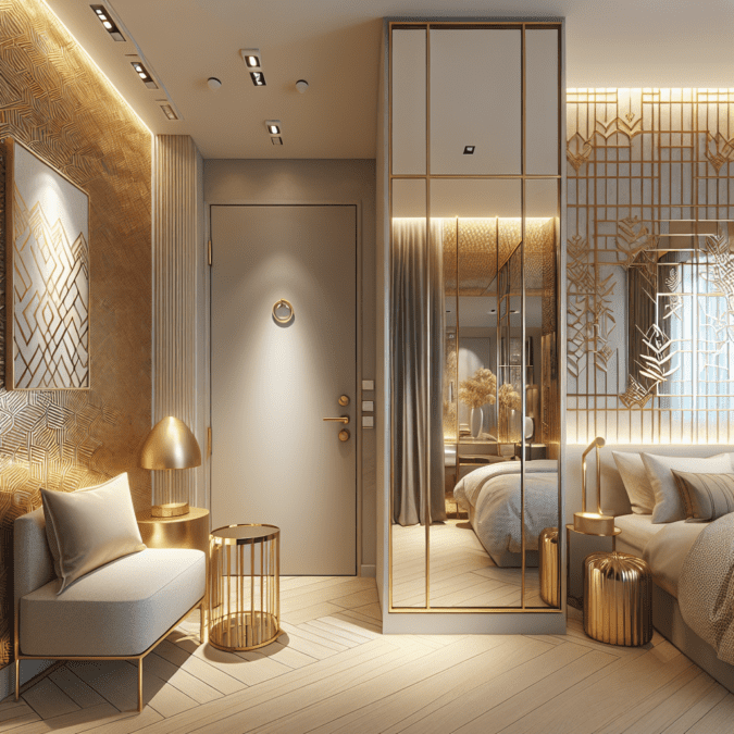 Gilded reflection metallic: gold as accent for micro-apartments