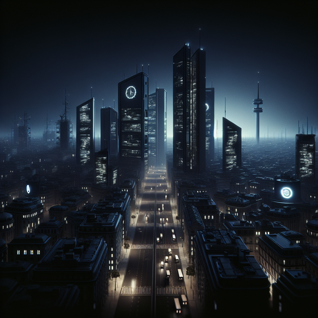 Hyperrealistic blackout in Lisbon and Madrid shows dark smart cities after cyberattack, highlighting IoT failure and digital vulnerability.