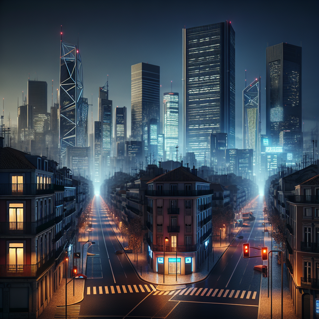 Hyperrealistic blackout in Lisbon and Madrid shows dark smart cities after cyberattack, highlighting IoT failure and digital vulnerability.
