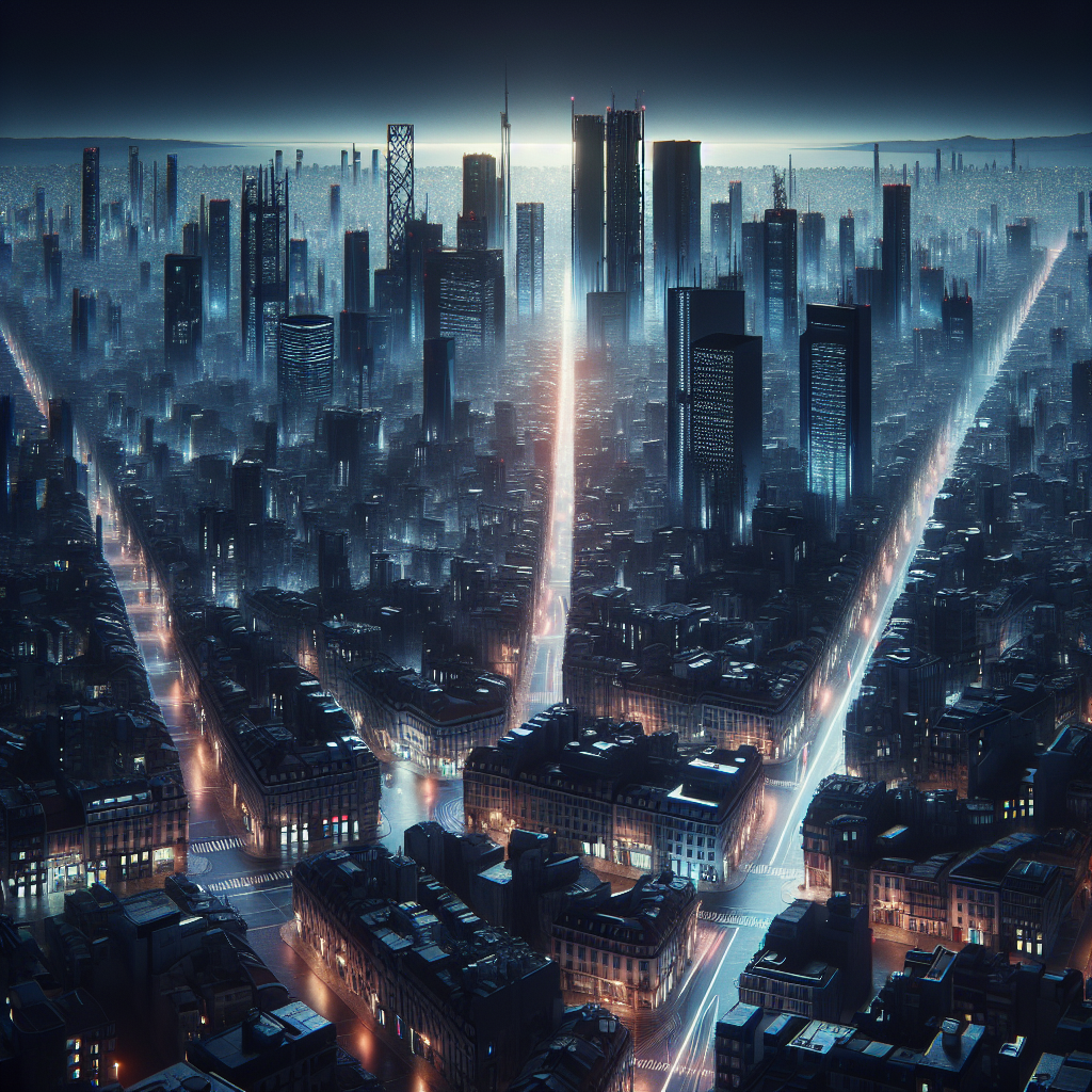 Hyperrealistic blackout in Lisbon and Madrid shows dark smart cities after cyberattack, highlighting IoT failure and digital vulnerability.