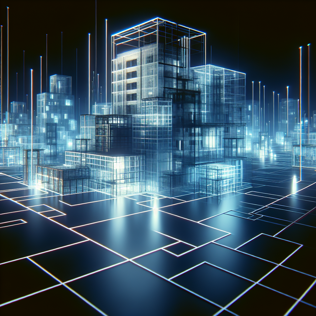 Hyperrealistic futuristic cyberspace with Bauhaus-inspired geometric buildings, neon holograms, and parametric generative forms.