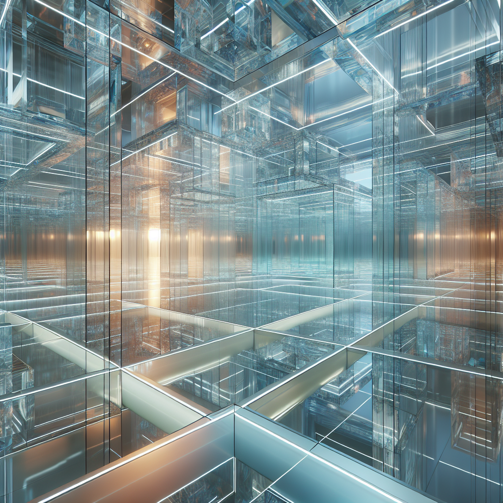 Hyperrealistic futuristic interior of translucent plexiglass room glowing with monochromatic light, blending architecture and sensory design.