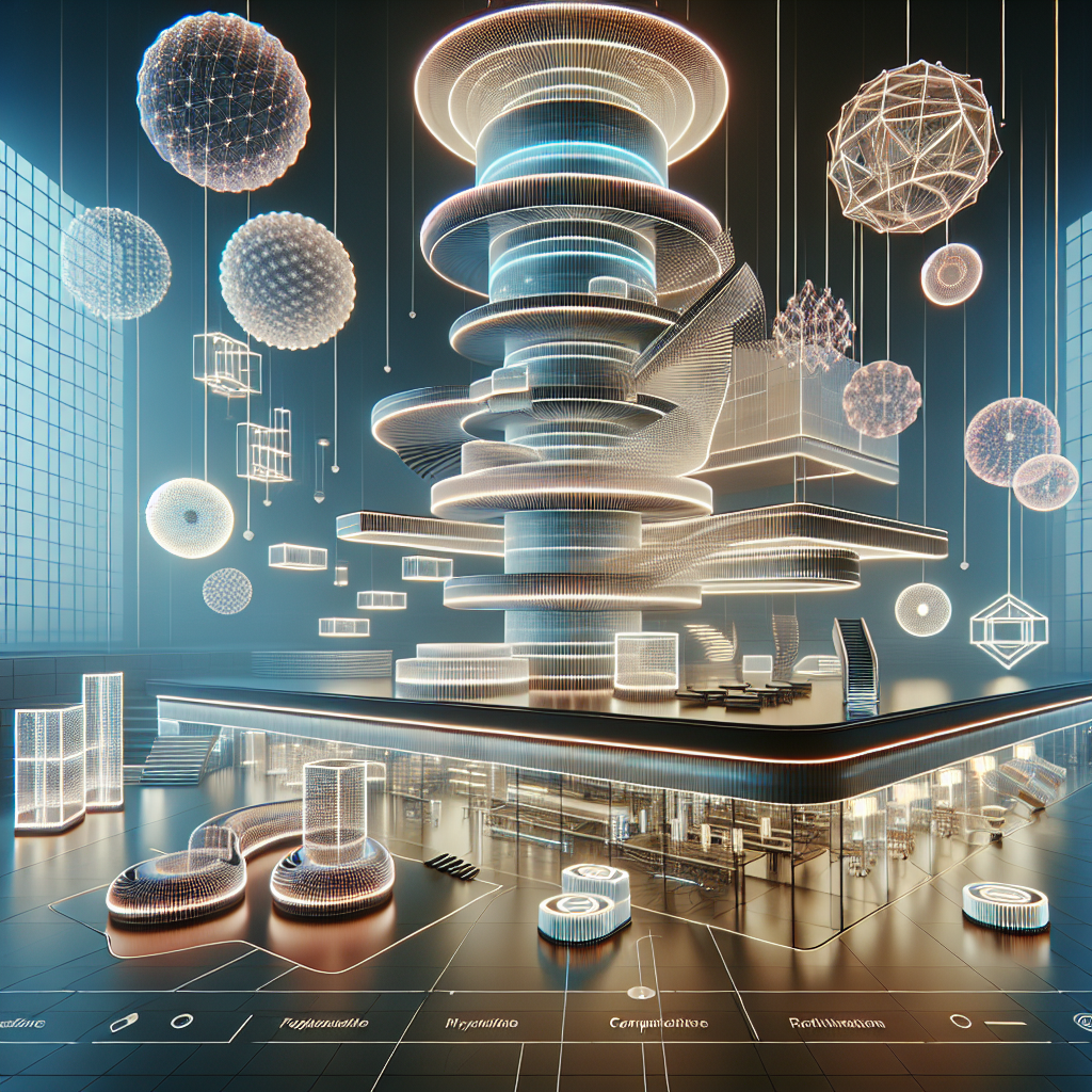 Hyperrealistic Bauhaus‑inspired futuristic gallery with neon grids, holographic chairs, and kinetic light sculptures in a phygital space.