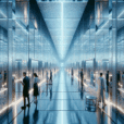Hyperrealistic futuristic mirrored corridor in a contemporary art gallery with reflective walls, ambient lighting, and infinite reflections.