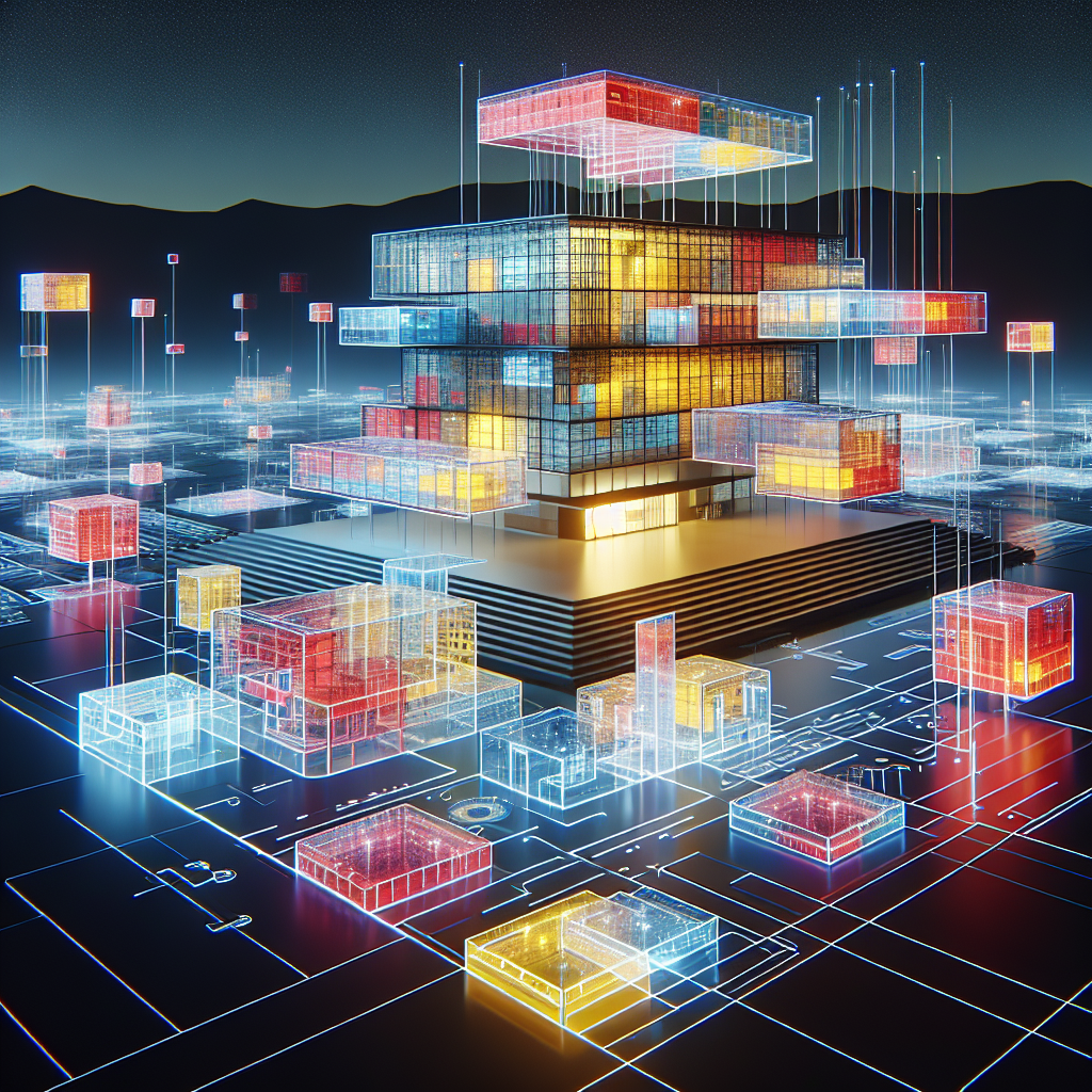 Hyperrealistic digital artwork of a futuristic Bauhaus-in-cyberspace pavilion with geometric shapes, holographic grids, and luminous AI light design.