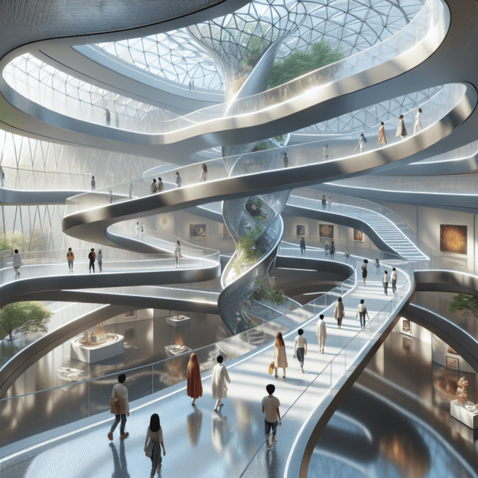 Floating labyrinth walkways: bridging multiple exhibits with winding paths