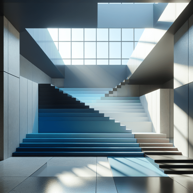 Immersive color-block staircases: monochromatic steps in gradient ...