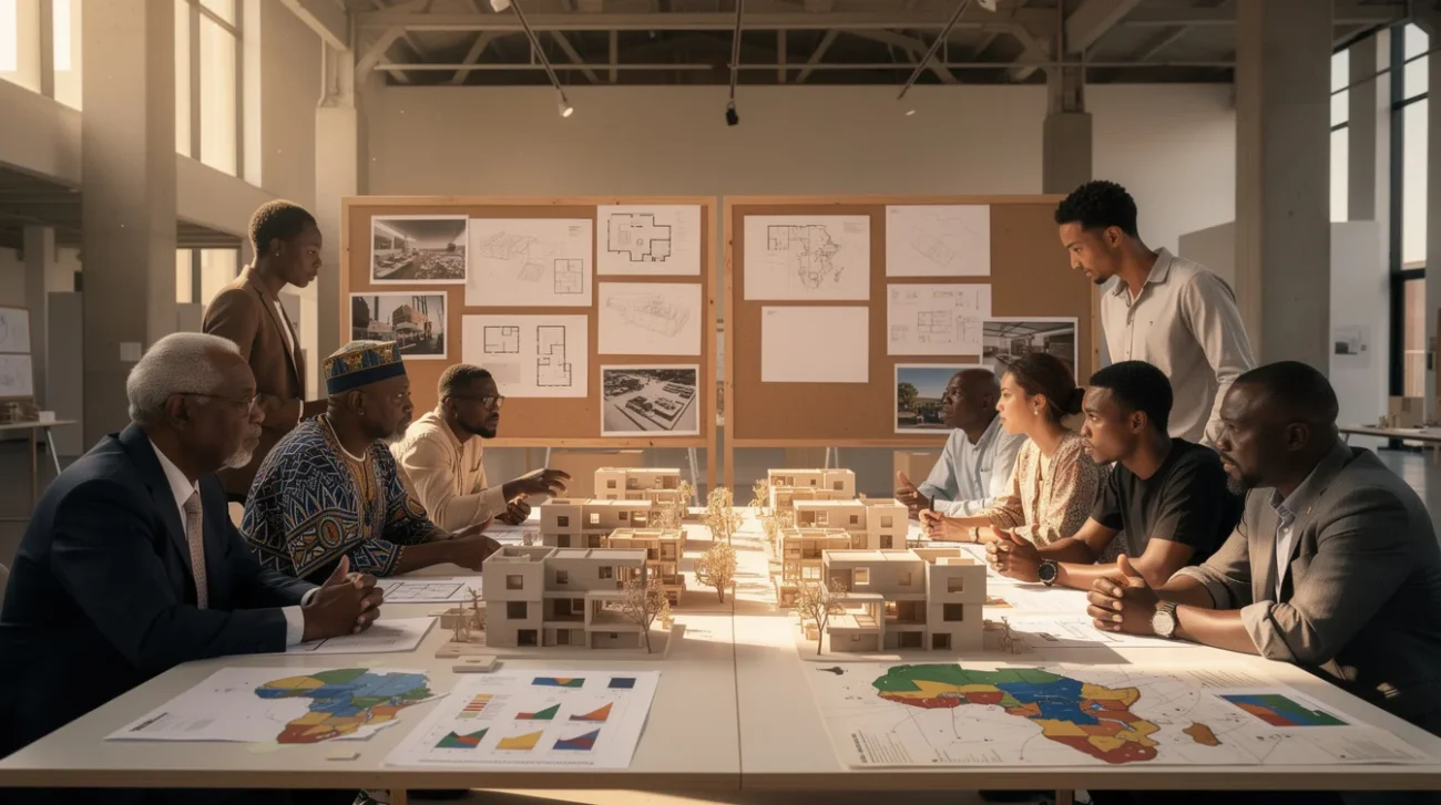 Staged editorial photograph illustrating the Pan-African Biennale 2026’s continental conversation, not documenting its actual venue: African.