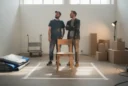 Editorial photograph illustrating exhibition costs in London during the September design-festival season: two emerging furniture designers.