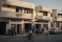 Editorial photograph of a lived-in modernist streetscape in Asmara, Eritrea, on its high plateau above 2,300.