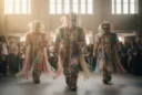 Editorial concept photograph exploring the concealment and collective movement of Nick Cave’s Soundsuits: three performers.