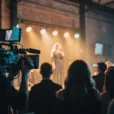 Editorial photograph of an intimate live music performance in a contemporary venue within a converted industrial.