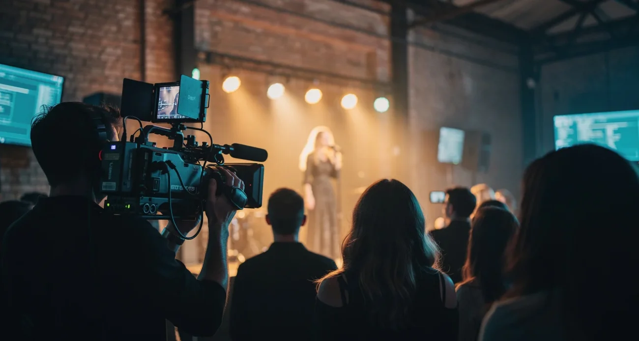 Editorial photograph of an intimate live music performance in a contemporary venue within a converted industrial.
