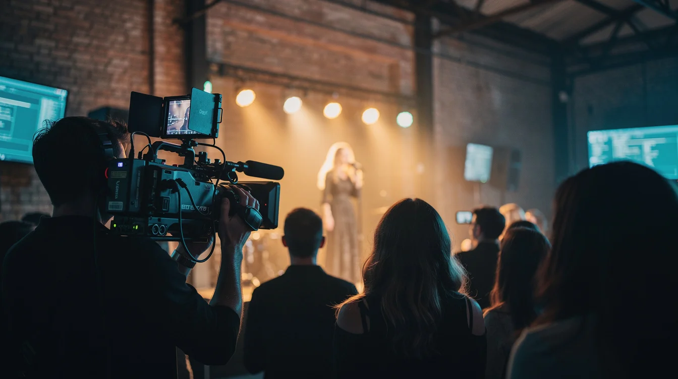 Editorial photograph of an intimate live music performance in a contemporary venue within a converted industrial.