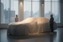 Editorial photograph exploring Bentley’s electric SUV transition: a full-size luxury SUV beneath a plain fitted reveal.