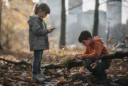 Editorial photograph exploring the premise of Freckle’s AI-powered children’s phone: two children around nine years old.