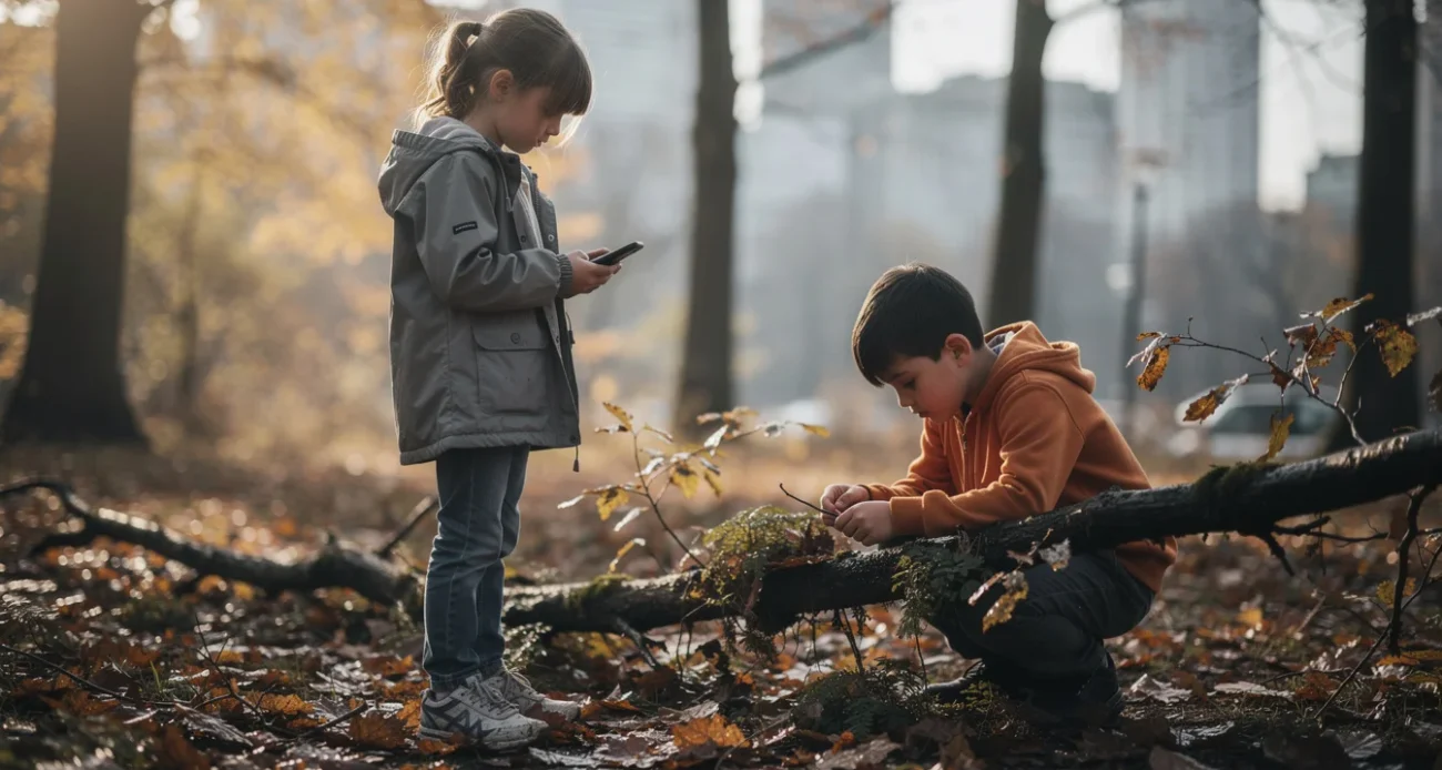 Editorial photograph exploring the premise of Freckle’s AI-powered children’s phone: two children around nine years old.