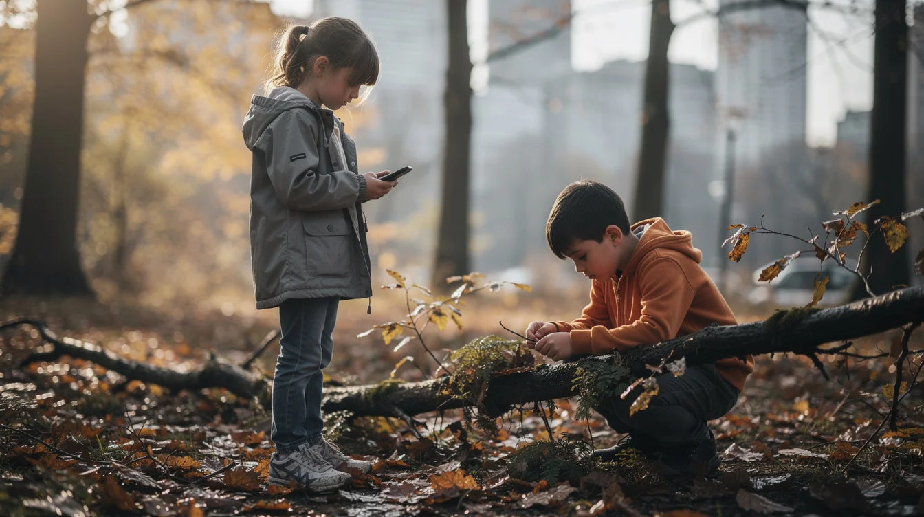 Editorial photograph exploring the premise of Freckle’s AI-powered children’s phone: two children around nine years old.