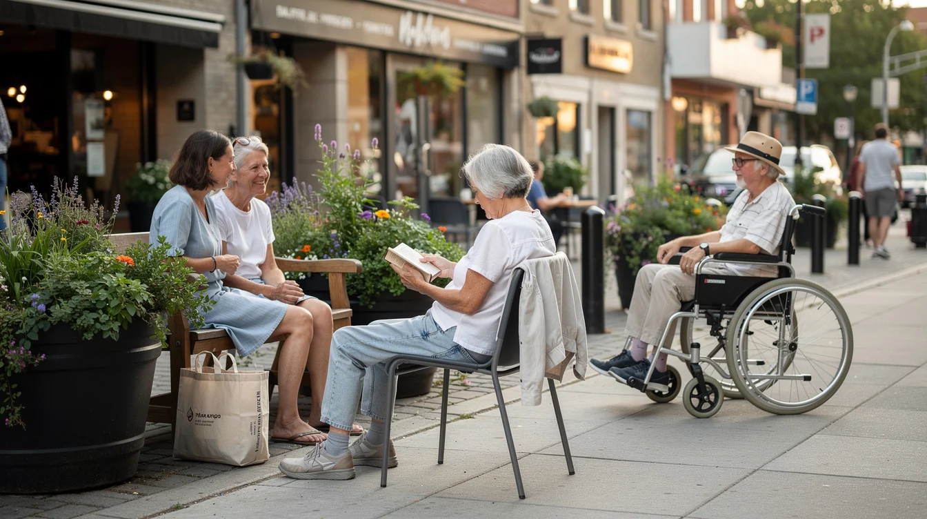 Editorial street photograph in Montréal during summer pedestrianisation, focused on everyday occupation rather than a festival.