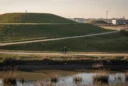 Editorial photograph of reclaimed landfill terrain on the western shore of Staten Island, New York: enormous.