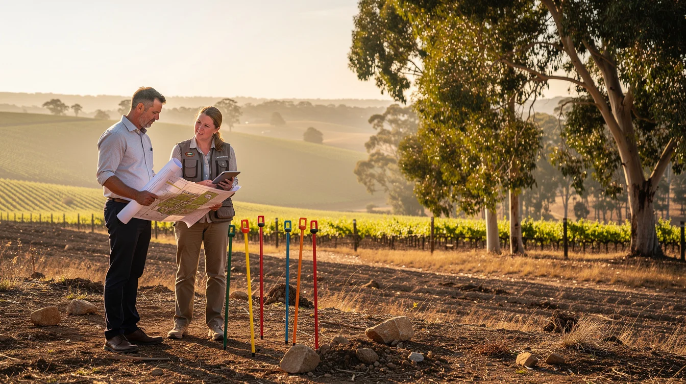 Editorial photograph at a prospective rural house site in New South Wales, Australia: an architect.