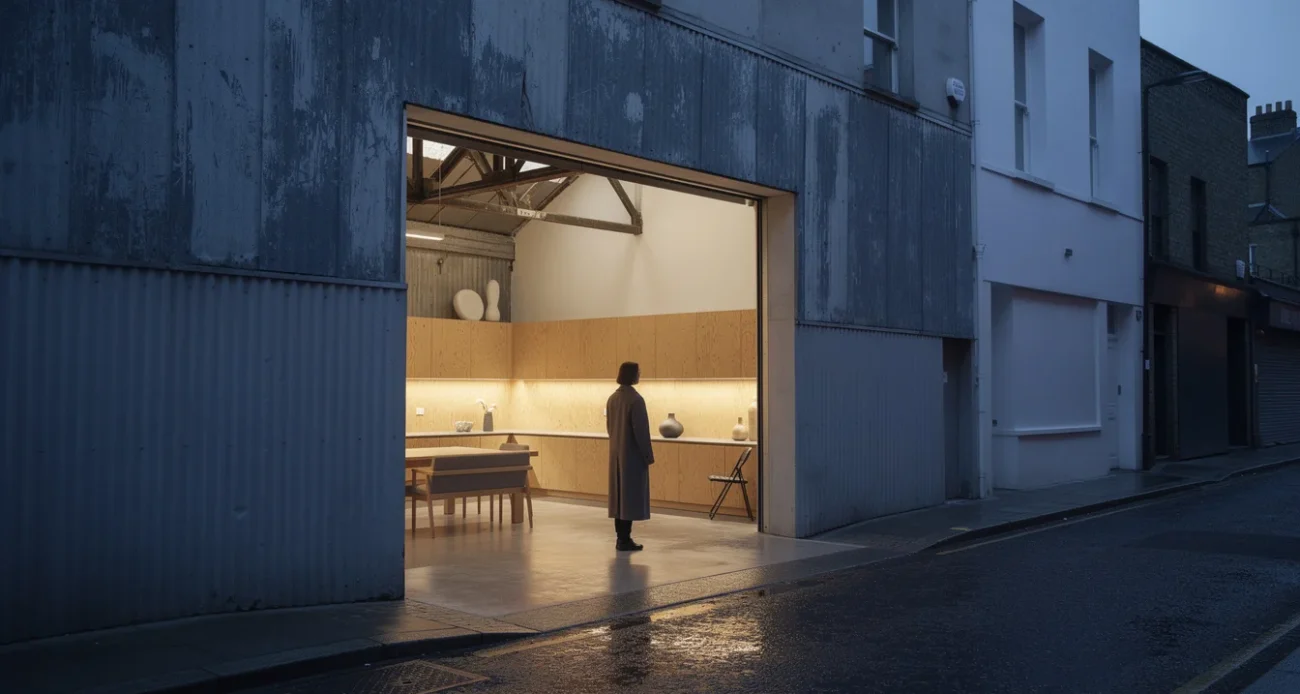 Editorial photograph of a former furniture workshop converted into a high-end London home, viewed from.