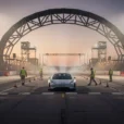 Editorial photographic concept staged at a closed vehicle-testing venue in Texas, inspired by Tesla’s thruster-equipped two-seat.