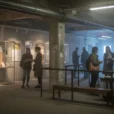 Editorial photograph inside a repurposed basement beneath a former East Berlin power station, evoking a techno-history.