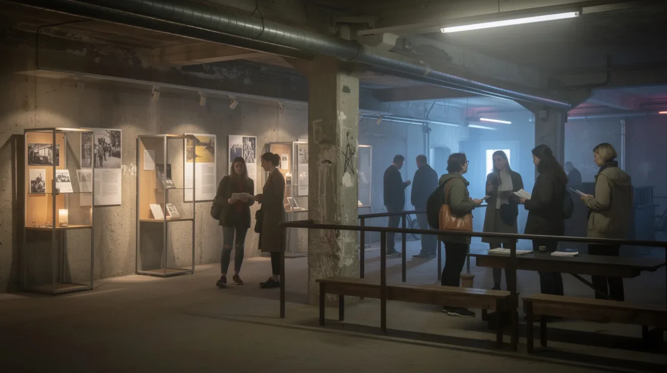 Editorial photograph inside a repurposed basement beneath a former East Berlin power station, evoking a techno-history.