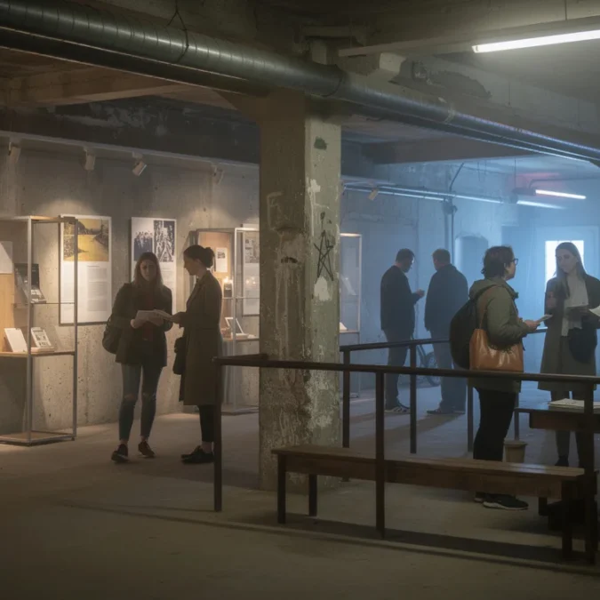 Editorial photograph inside a repurposed basement beneath a former East Berlin power station, evoking a techno-history.