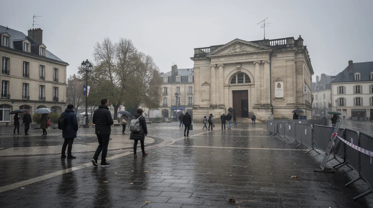 Illustrative editorial photograph set in Limoges, France, exploring civic access after the October 2026 arson attack.