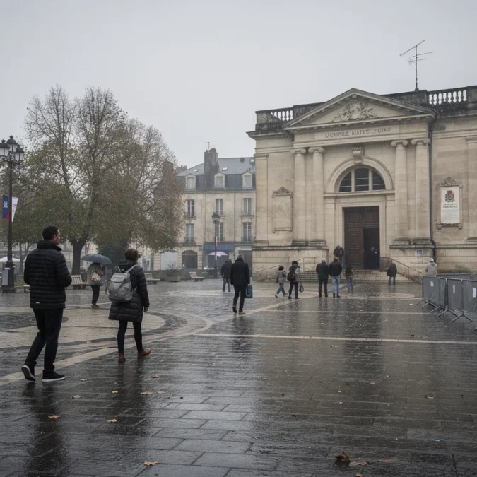 Illustrative editorial photograph set in Limoges, France, exploring civic access after the October 2026 arson attack.