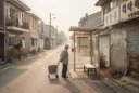 Editorial photograph of an aging residential neighborhood in a provincial South Korean city, addressing the urban.