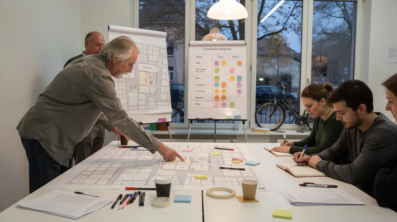 Staged editorial photograph illustrating a proposed participation method, not documented activity at Aedes. Inside a Berlin.