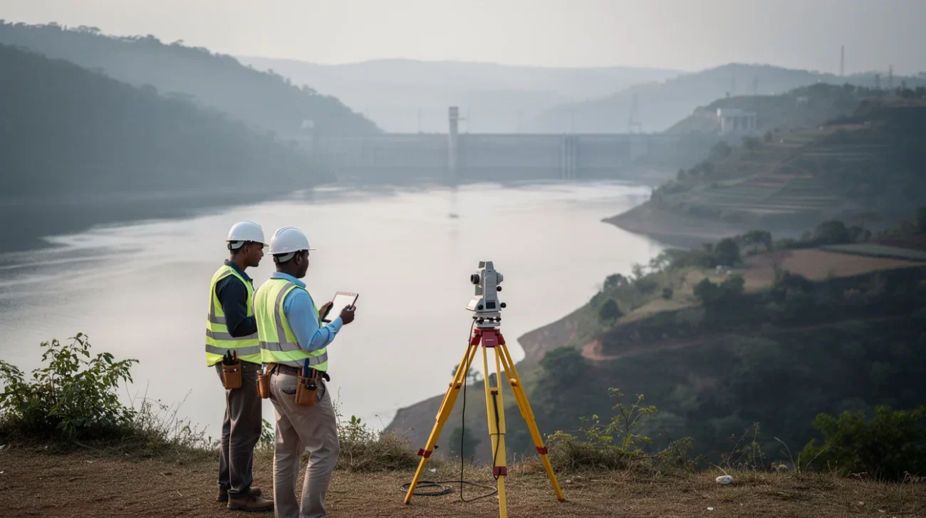 Editorial photograph from an accessible hillside overlooking a vast hydropower reservoir in western Ethiopia’s Blue Nile.