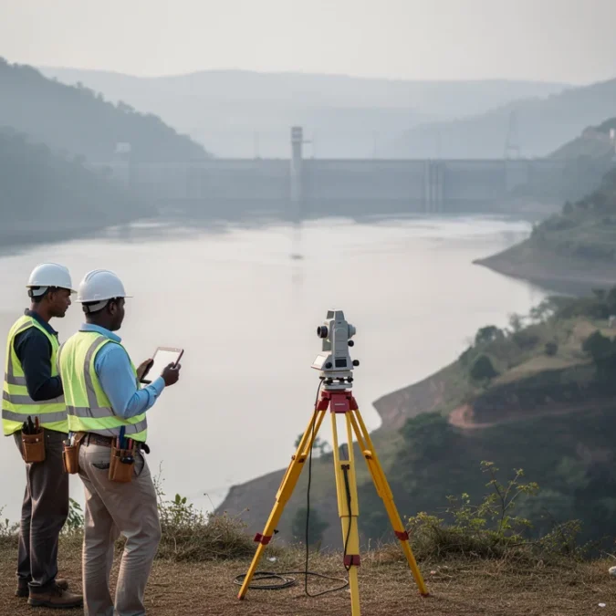 Editorial photograph from an accessible hillside overlooking a vast hydropower reservoir in western Ethiopia’s Blue Nile.