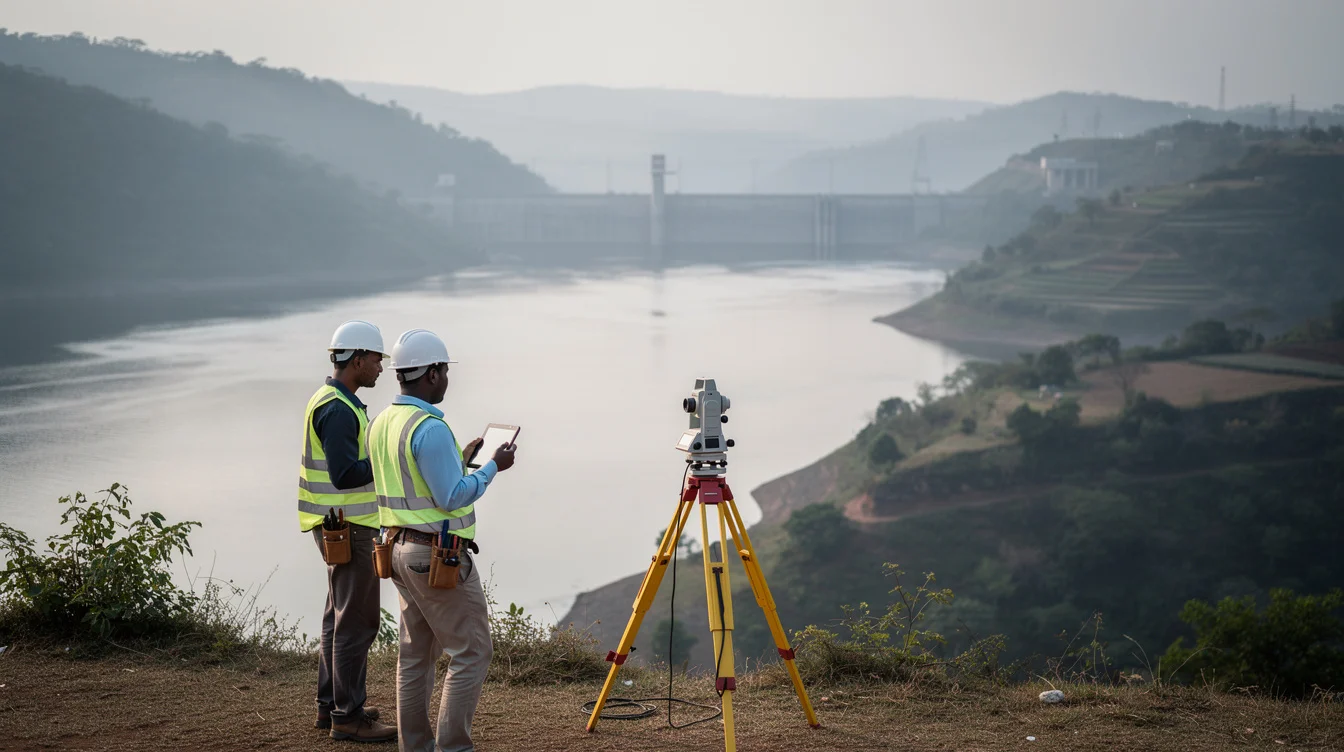 Editorial photograph from an accessible hillside overlooking a vast hydropower reservoir in western Ethiopia’s Blue Nile.