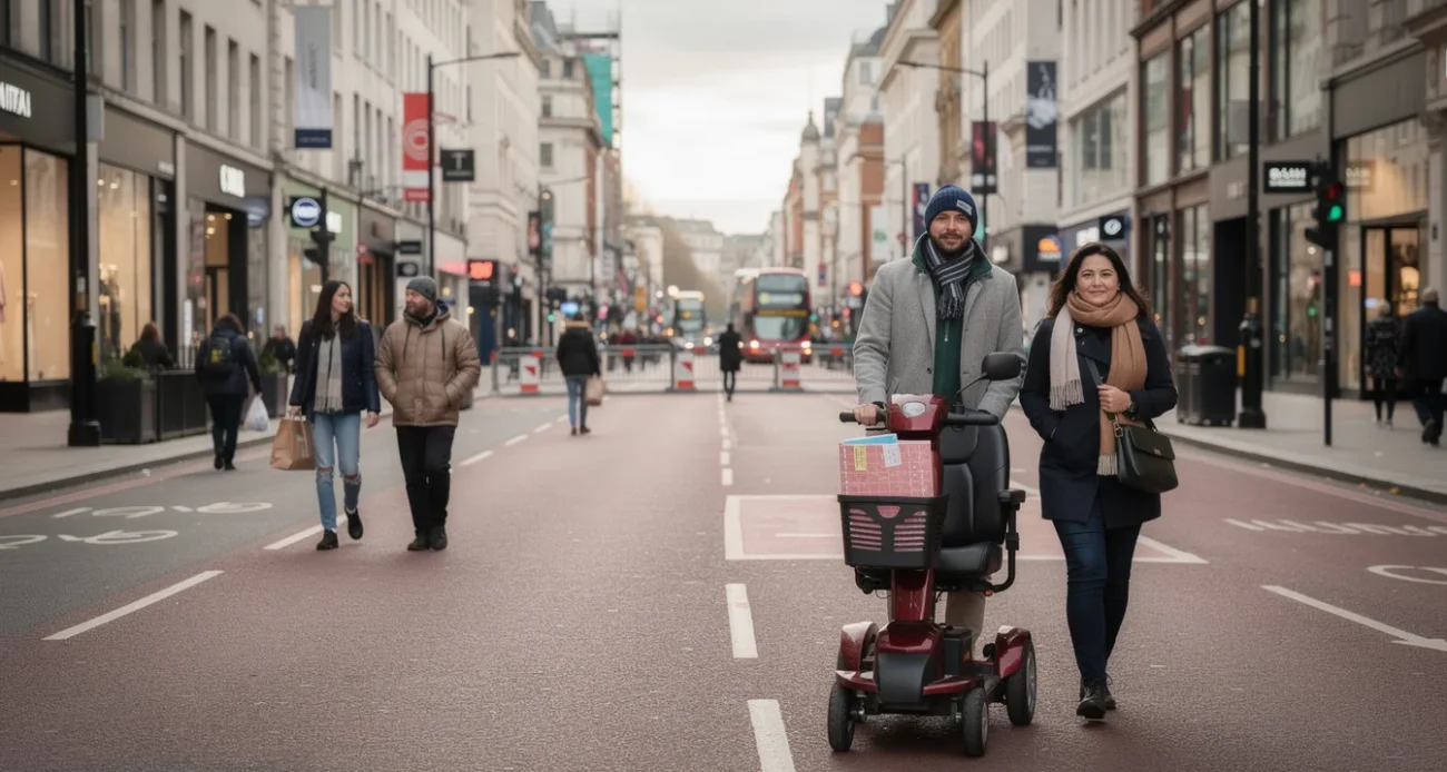 Editorial photograph on Oxford Street, central London, during the first permanent pedestrianisation phase in late October.