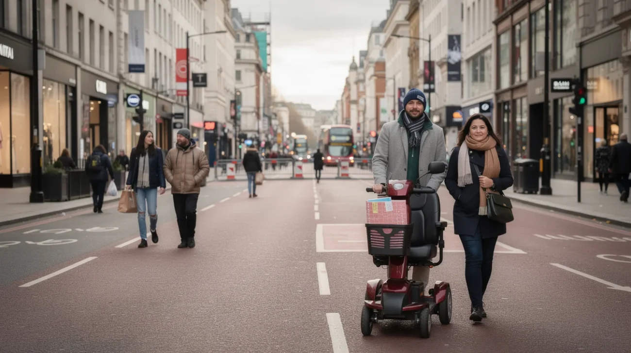 Editorial photograph on Oxford Street, central London, during the first permanent pedestrianisation phase in late October.