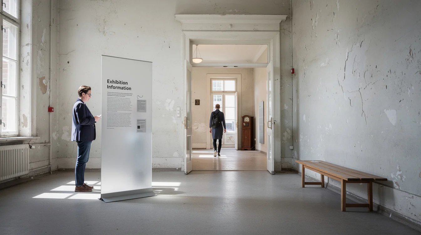 Wide-angle editorial photograph illustrating alternative visitor routes in a museum within a former psychiatric patient building.